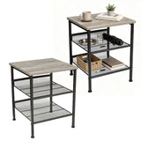 Garvee Industrial 3-Tier End Tables Set of 2 – Sturdy Metal Frame, Mesh Shelves, Space-Saving Square Design – Compact Nightstands for Living Room or Bedroom – Modern Side Tables – Light Gray - Grey