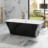 Garvee Contemporary Oval Freestanding Bathtub – Glossy Black Acrylic Soaking Tub with Ergonomic Design, Chrome Overflow & Drain, Deep Comfort, cUPC Certified – Size: as show, Color: System default_3 - Black & White Liberty
