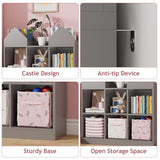 Garvee House-Shaped Kids Bookshelf and Toy Storage Organizer – 4 Book Racks, 6 Open Cubbies, Child-centered-Inspired, Floor Standing Bookcase and Toy Chest for Playroom, Nursery, Bedroom – Gray - Grey