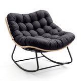 Garvee Rocking Chair with Thick Cushion,450 LBS Capacity, Heavy Duty Metal Frame Patio Rocker, Curved Leg Wicker Rattan Armchair for Indoor Outdoor Lounge Decking, Black - Black|Without Side Pocket
