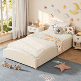 Garvee Twin-XL Size Floor Bed Daybed for Kids, Upholstered Cloud Design Bed Frame with Raised Sides to Secure Mattress, Soft Teddy Fabric Low Profile Platform Bed for Toddler Boy & Girl, Beige - Beige