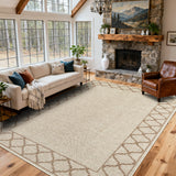 Garvee Beige Washable Linen-Like Area Rug 8' × 10', Non Slip Low Pile Boho Geometric Indoor Outdoor Rug for Living Room Bedroom Patio - Beige