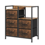 Garvee 5 Drawer Mobile File Cabinet with Fabric Drawers and Open Shelves, Rolling Printer Stand, Iron & Engineered Wood, Fits A4/Letter Files, Home Office Storage, Brown - Brown