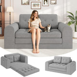 Garvee Space-Saving Convertible Corduroy Sofa Bed - 59" Folding 2-Seater Loveseat Futon with Round Armrest - Sleeper Couch for Living Room or Bedroom - No Assembly Needed - Gray - Gray