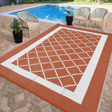 Garvee Modern Washable Outdoor Area Rug 10x14ft - Terracotta Orange/White - Reversible, Plastic Straw, Waterproof, UV Resistant, Non-Slip, Easy Clean - Ideal for Camping, Balcony, Porch, Backyard - Terracotta