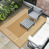 Garvee Waterproof Outdoor Area Rug 9x12ft – Reversible Plastic Straw Mat, Modern Striped & Strong -> Durable, UV & Mark -> Mark Resistant, Easy Clean, Patio, Garden, Deck, RV, Picnic - Brown