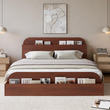 Garvee Queen Size Bed Frame, Wooden Beds with Storage Headboard and Raised-Foodboard, Queen-Floor Low Platform Bed for Bedroom, Sturdy Wooden Slats Support, No Box Spring Needed, Espresso - Espresso