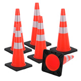 Garvee 6 Pcs 28-inch Traffic Cones, Heavy Duty PVC Safety Cones with 14"x14" Weighted Base, High Visible Reflective Collars Parking Cones for Construction, Roadway & Parking Lots - Orange - Weighted Base