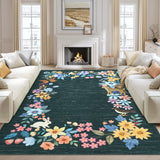 Garvee 9' × 12' Botanical Forest Area Rug, Machine Washable Non-Slip Low-Pile Soft Rug for Living Room, Bedroom & Nursery, Black - Black