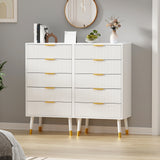 Garvee 5 Drawer Dresser Set of 2 for Bedroom, Modern Closet Dressers Chest of Drawers, Storage Dresser Chest Cabinet Organizer Unit, Small Fluted Dresser for Bedroom, White