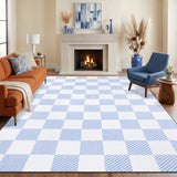 Garvee 6' × 9' Checkerboard Geometric Area Rug, Washable Polyester Carpet with Non-Slip Backing for Living Room, Bedroom and Dining Room, Blue - Blue