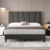 Garvee Full Size Linen Upholstered Bed Frame with Adjustable Headboard, Strong Wooden Slats, Noise-Free, Easy Assembly, Grey, Platform Bed for Bedroom - Gray