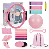 Garvee 13-Inch Home Pilates Ring Set – Fiberglass Magic Circle with Toning Resistance Bands & Foot Straps for Core Workout and Flexibility Training (Pink) - Pink