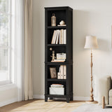 Garvee 71" Tall Modern Farmhouse Bookcase – 5-Tier Adjustable Wooden Bookshelf, Narrow Space-Saving Storage Cabinet for Living Room, Bedroom or Office, Easy Assembly, Black - Black