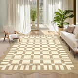 Garvee 5' × 7' Scalloped Checkerboard Area Rug, Machine Washable Non-Slip Low-Pile Soft Rug for Living Room, Bedroom & Dining Room, Beige - Beige