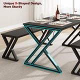 Garvee Dining Table Set for 4 with 2 Benches, Space-Saving Kitchen Table Set for Dining Room, Apartment or Small Space, Sturdy Metal Frame and Wood Top, Black - Black