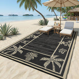 Garvee Outdoor Rug 9x12 Waterproof Reversible Plastic Straw Tropical Leaf Design UV-Resistant Patio Deck Camping Mat - Black/Coffee