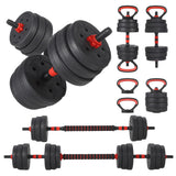 Garvee 5-in-1 Adjustable Dumbbell Set, 55LB Multi-Weight Kit with Connector, Converts to Barbell/Kettlebell/Push-Up Stand, PE-Coated Cement & Iron Sand Filling - Black & Red