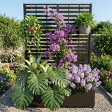 Garvee 0.6mm Galvanized Steel Elevated Garden Bed with Trellis, Easy Assembly for Climbing Plants, Patio Backyard, Black
