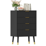 Garvee Modern White 4 Drawer Dresser Set - Fluted Storage Cabinet with Gold Metal Handles - Compact Bedroom Bedside Cabinet & Entryway Accent Cabinet - Color: White