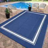 Garvee Reversible Outdoor Rug – Waterproof, UV & Weather Resistant Patio Carpet – Easy to Clean, Non-Slip, Modern Woven Area Mat for Garden, Deck, Camping, RV, Beach – Navy Blue/White, 9x12ft - Navy Blue
