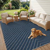 Garvee 4' × 6' Washable Striped Easy Jute Area Rug, Non-Slip Low-Pile Stain-Resistant Indoor Outdoor Rug for Living Room and Patio, Navy Blue - Navy Blue
