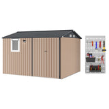 Garvee 10x8FT Brown Metal Outdoor Storage Shed with Pushable Window, LED Light & Pegboard, Lockable Double Doors, Sloping Roof, Ventilation, Corrosion-Resistant Steel Garden Tool Shed for Patio, Backyard & Garage - Brown