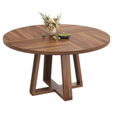 Garvee Modern Farmhouse Dining Table - 47 Inch Round Table for 4-6 People - Durable Wooden Tabletop & Sturdy Pedestal Base - Ideal for Dining or Living Room - Walnut Matte - Brown