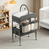Garvee Portable Foldable Baby Changing Table with 2 Storage Baskets and Lockable Wheels in Height Adjustable and Waterproof Design for Infant and Newborn, Dark Grey - Dark Grey