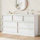 Garvee 7 Drawer Dresser Antique White Wooden Chest with Large Storage, Smooth Glide Drawers, Sturdy Build, Anti-Tip, 54in Wide for Bedroom & Living Room - Natural Wood New