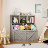 Garvee Kids Toy Storage Organizer with Bookshelf, 3-Tier Toy Shelf & 2 Storage Bins for Nursery, Playroom, Bedroom – Sturdy & Child-Safe Design, Easy Assembly, Neutral Grey