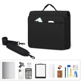 Garvee Oxford Fabric Zipper File Bag, 13.8x11.8x3.1 Inch Large Capacity Document Organizer, Expanding File Folder with Handle, for School Office Home, Green/Black/Pink - Black