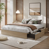 Garvee Bed Frame with 2 Storage Drawers, Wooden Low Profile Bed Frame, No Headboard, Wood Slat Support, Noise Free, No Box Spring Needed, Easy Assembly - Oak