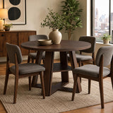 Garvee Space-Saving 43.3" Round Dining Table for 2-4 – Modern Farmhouse Style – Sturdy Wooden Pedestal Base – Extra Storage Shelf – Ideal for Small Spaces & Apartments – Brown-red - Brown