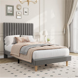 Garvee Twin Size Bed Frame, Adjustable Height Headboard, Velvet Upholstered Platform Bed Frame, No Box Spring Needed, Easy Assembly, Grey - Light Gray