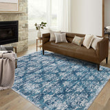 Garvee 5' x 7' Vintage Distressed Damask Area Rug, Washable Non-Slip Soft Low-Pile Rug for Living Room & Bedroom, Blue - Blue