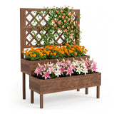 Garvee 2-Tier Wooden Raised Garden Bed with Trellis & Legs, 42" x 22" x 53" Elevated Planter Box with Drainage Holes for Climbing Plants, Vegetables, Herbs & Flowers, Brown