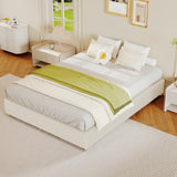 Garvee Minimalist Cloud Bed Frame Full Size - Soft Boucle Upholstery, Low Platform, Solidified Wood Round Legs, No Headboard, No Box Spring Needed, Quiet & Easy Assembly, Stuffed Fleece Beige - Cream