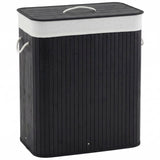 Garvee Slim Wooden Laundry Hamper with Lid – 106L Large Collapsible Wood Storage Basket – Removable Liner – Decorative Wicker Clothes Hamper for Bedroom, Laundry Room, Small Spaces – Black - Black