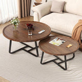 Garvee Set of 2 Mid-Century Modern Round Nesting Coffee Tables – Walnut Finish, Sturdy Metal Frame, Easy Assembly, Space-Saving Accent Tables for Sofa Side, Bedroom, Small Spaces – Walnut Combo - Walnut