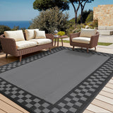 Garvee Waterproof Outdoor Rug 9x18ft - Reversible Plastic Straw Mat, Collapsible UV & Fade Resistant Patio & RV Awning Carpet, Easy to Clean, Portable for Camping, Deck, Beach, Garden - Black & Gray
