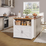 Garvee Spacious Storage Rolling Kitchen Island Cart - 40.4'' Wide Wood Top, Lockable Wheels, Towel & Spice Rack, Portable Cabinet Table for Dining Room or Kitchen - White - White 35.4"