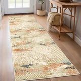 Garvee 2' × 6' Modern Abstract Distressed Runner Rug, Washable Non-Slip Low-Pile Soft Rug for Hallway, Kitchen, Entryway & Laundry Room, Camel - Camel