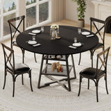 Garvee Dining Room Round Table Set for 4-6, Circle Kitchen Dining Table with Metal Base, 42 Inch Wooden Round DiningTable, Wood Kitchen Tables with Storage Shelf - Black