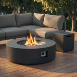 Garvee Propane Fire Pit Table, 50,000 BTU Round Black Concrete Table with Stainless Steel Burner, Removable Lid and Cover for Garden and Patio Heating - 白色（含盖子）