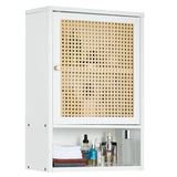 Garvee Space-Saving White Wooden Bathroom Wall Cabinet with Rattan Doors – 3-Tier Adjustable Shelf, Wall Mounted Over Toilet Storage Organizer for Small Spaces, Kitchen, Laundry, Living Room – White