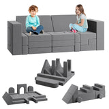 Garvee Endless Creative Play – 22PCS Modular Kids Play Couch – Convertible Toddler Sofa & Floor Lounger – Soft Washable Foam – mark-Resistant Velvet – Fort Building Furniture – Color: Ash Gray - Gray