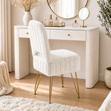 Garvee Vanity Stool Chair with Backrest, Square Ottoman with Hidden Storage Compartment, Soft Teddy Fabric, 280 Lbs Weight Capacity, Modern Style for Bedroom Living Room,White,Large - White Teddy Fleece