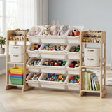 Garvee Spacious Toy Storage Organizer for Kids – 12 Removable Bins & 6 Open Shelves – Solid Wood Bookshelf Cabinet – Multi-Compartment Storage Unit for Playroom, Bedroom, Nursery – Color: White - White