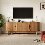 Garvee Modern Walnut TV Stand Entertainment Center for TVs up to 70" – Media Console Table with 2 Drawers, 4 Storage Cabinets, Adjustable Shelf, Built-in Power Outlets – Ideal for Living Room or Bedroom – Walnut, USA Specs - Walnut